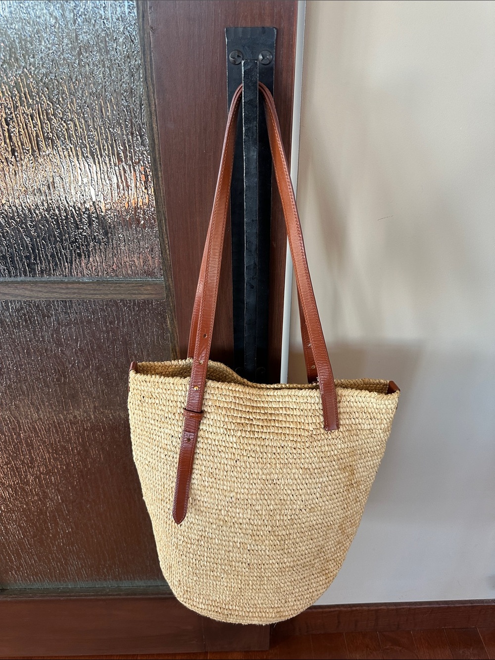 Paco Rabanne Natural Woven Tote with Brown Leather Straps - Picture 7 of 10